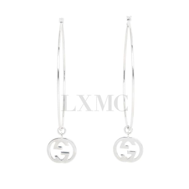 구찌 링 귀걸이 18K 화이트골드 GG 로고 후프 이어링