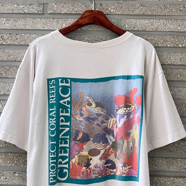 [L]1990 GREENPEACE 그린피스 캠페인 싱글스티치 티셔츠