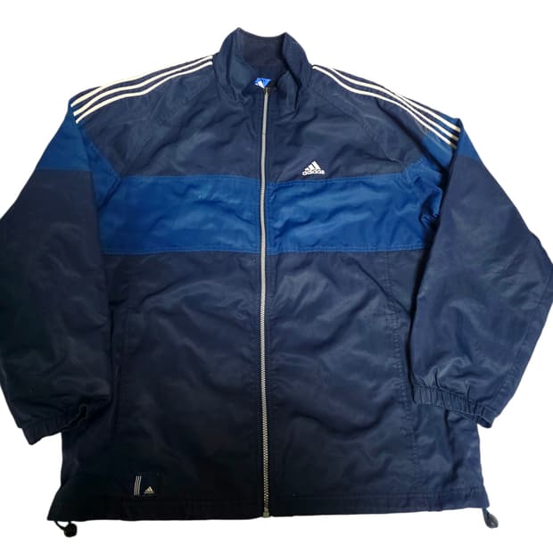 [아디다스] 올드스쿨 네이비 블루 투톤 배색 삼선 오버핏 바람막이 (실측