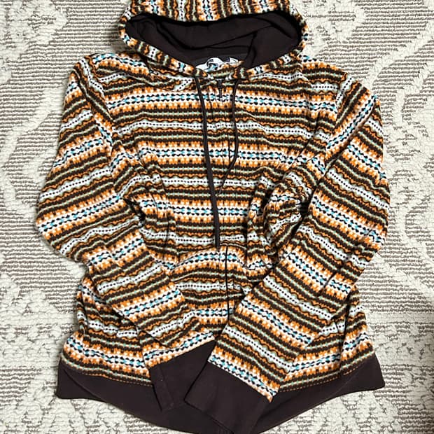 유니클로 제팬 오렌지브라운 히피 후리스자켓 