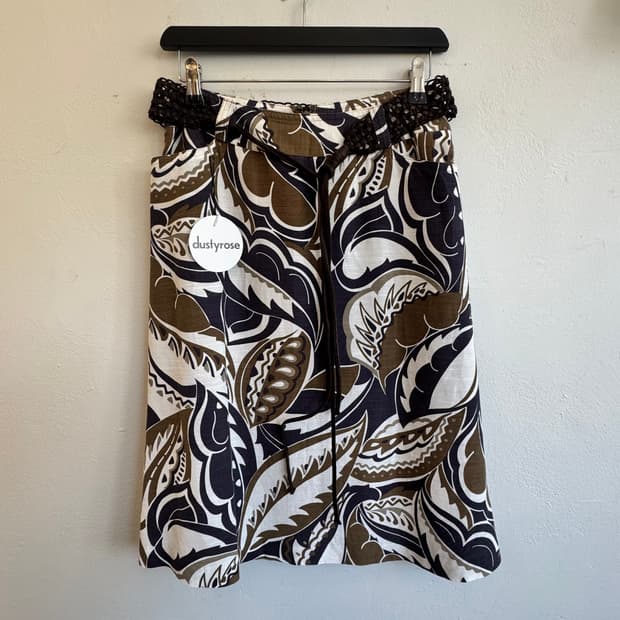 카키&네이비 패턴 미디스커트