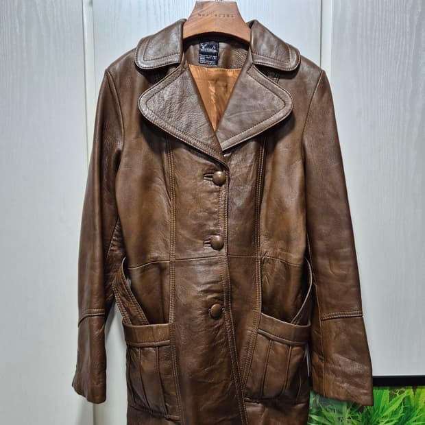 빈티지 멕시코 브라운 리얼가죽 벨티드 자켓