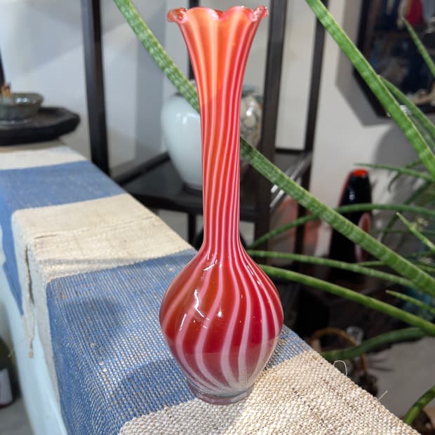 50s Lauscha Bimini Salmon Red Bud Vase