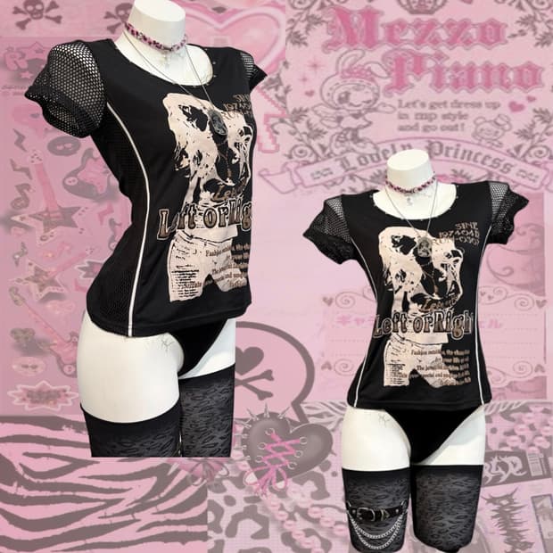 00's girl Printing Glitter mesh rivet