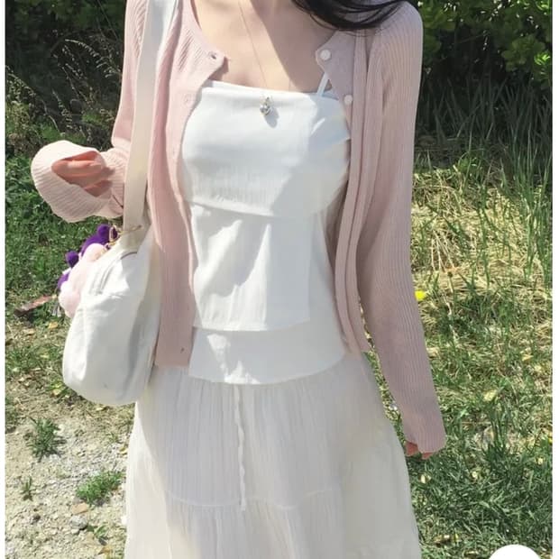 아모로소 릴리 여름 골지 라운드 긴팔 가디건