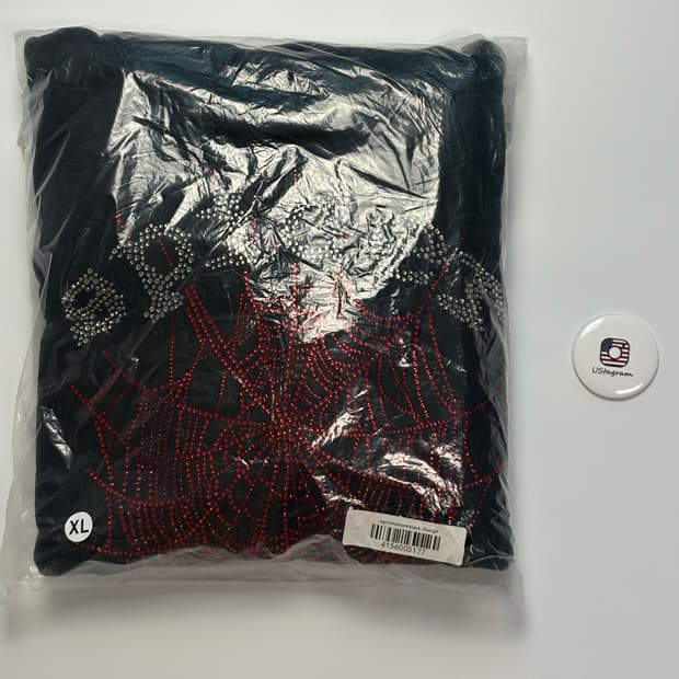Sp5der OG 스톤 블랙 XL 스파이더 웹 후드티