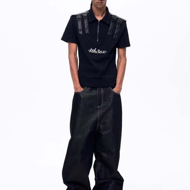 와이드 코팅 카고 데님 팬츠