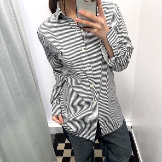 폴로 블랙화이트 스트라이프 슬림핏 셔츠