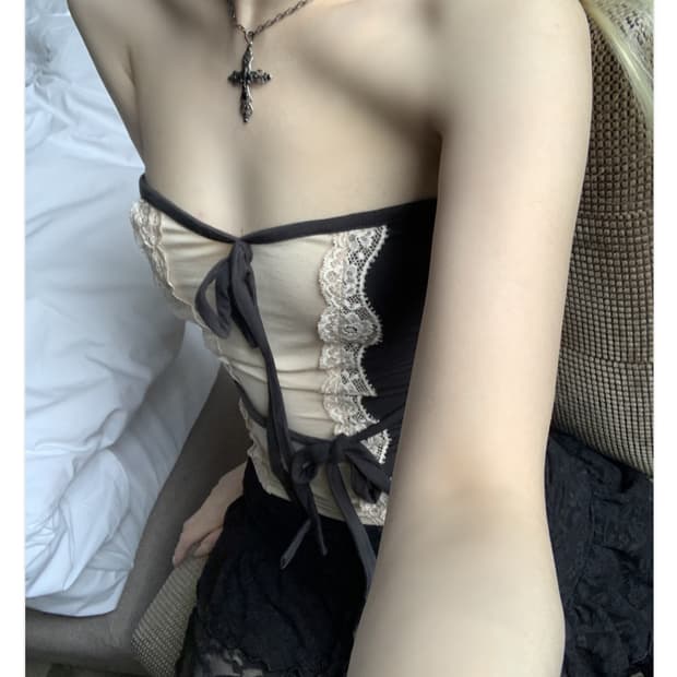 스젠 프라하 레이스 리본 탑 suzen praha lace ribbon 