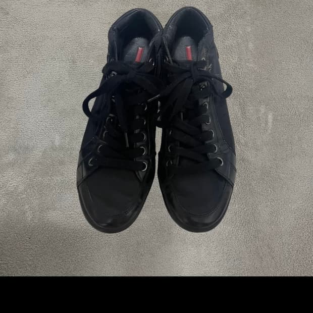 255~260) 프라다 스포츠 로고 레더 나일론 스니커즈 신발 블랙