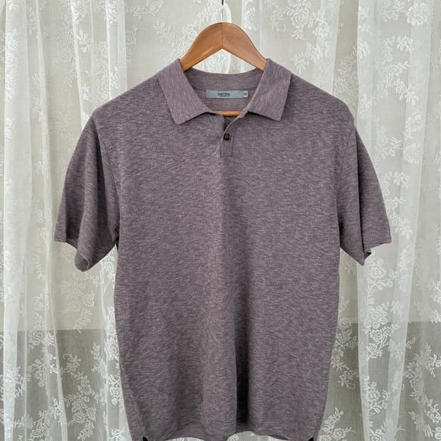 100) 시리즈 니트 반팔 카라 티셔츠 퍼플