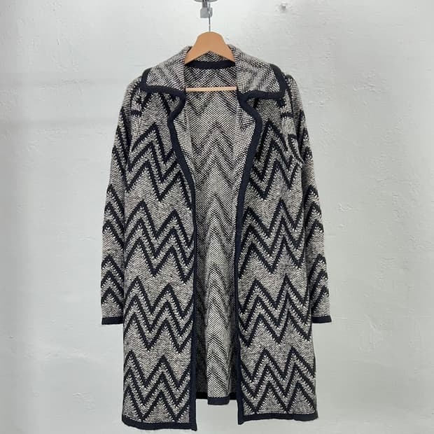 요지야마모토 블랙 믹스드 쉐브론 케이프 트위드 니트 가디건 