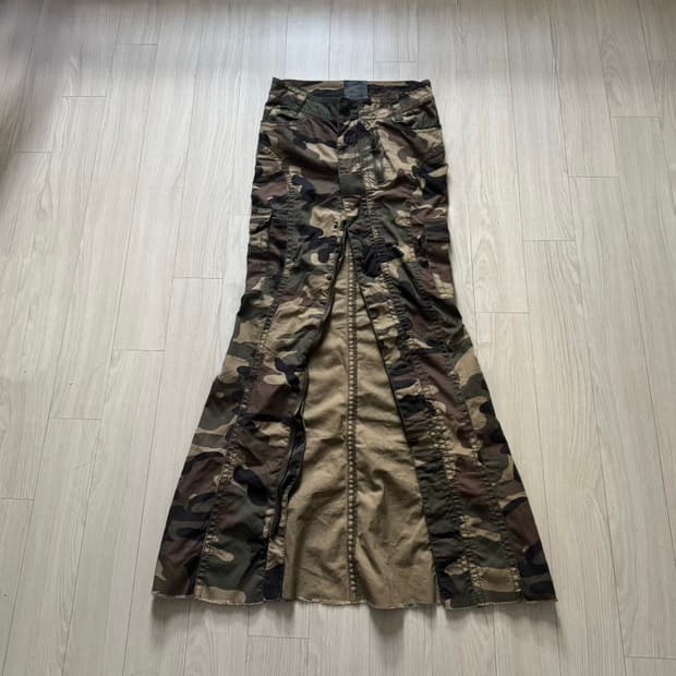 Moussy 락시크 y2k 펑크 갸루 지퍼디테일 트임 카모 맥시 롱스커트