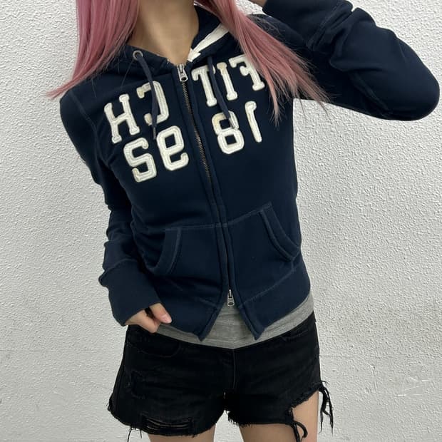 아베크롬비 센터로고 투웨이 네이비 후드집업 S