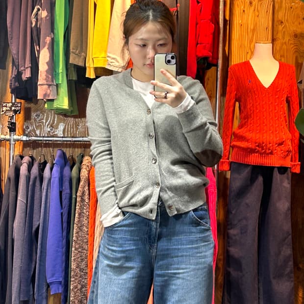 M 폴로랄프로렌 레더패치 그레이 울 가디건