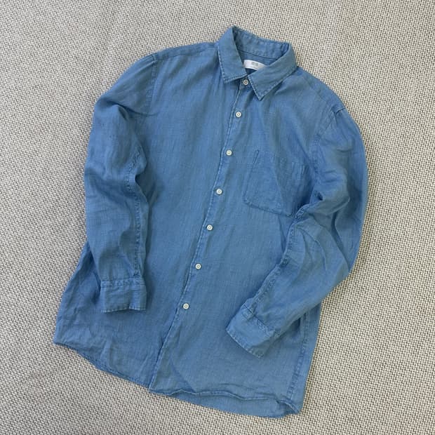 L 유니클로 린넨 긴팔 셔츠 0407D