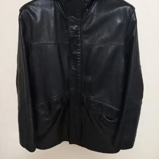 천연 양가죽 검정 후드 자켓 100~105