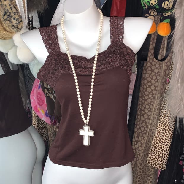 y2k 브라운 엔틱 레이스슬립