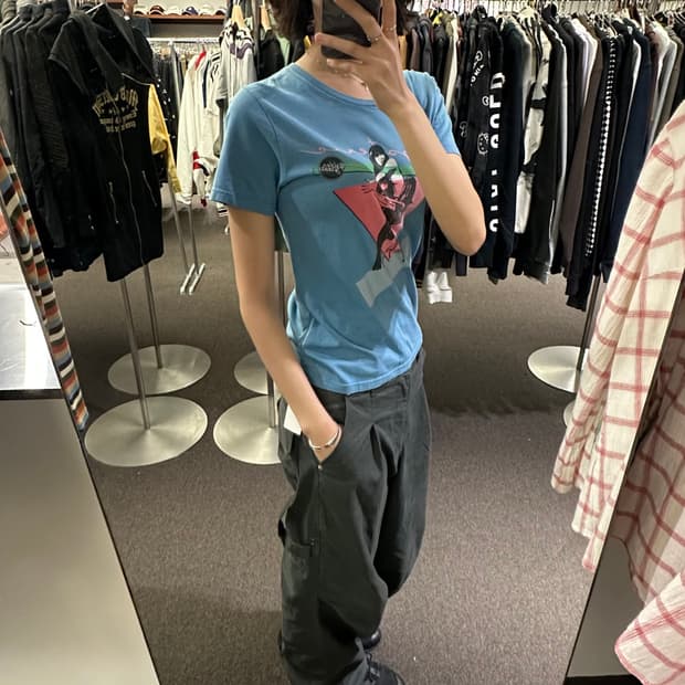 OS)히스테릭 글래머 빈티지 블루 그래픽 프린팅 락 반팔