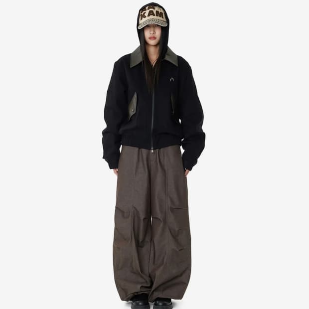 아캄 Knee Pin-tuck Printed Denim Pants