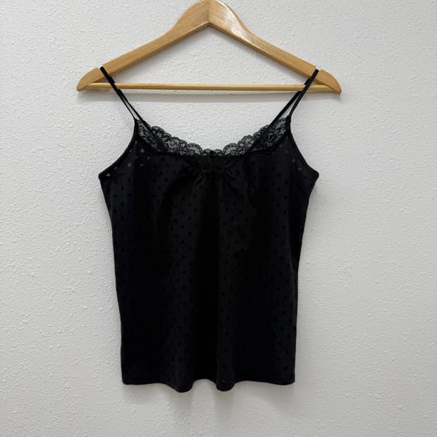 빈티지 유니클로 블랙 레이스 도트 시스루 슬리브리스