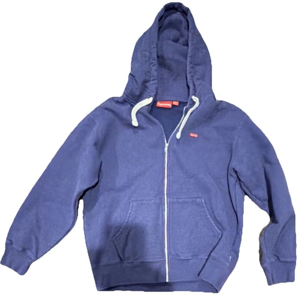 슈프림 스몰 박스 드로우코드 집업 후드 스웨트셔츠 워시드 네이비