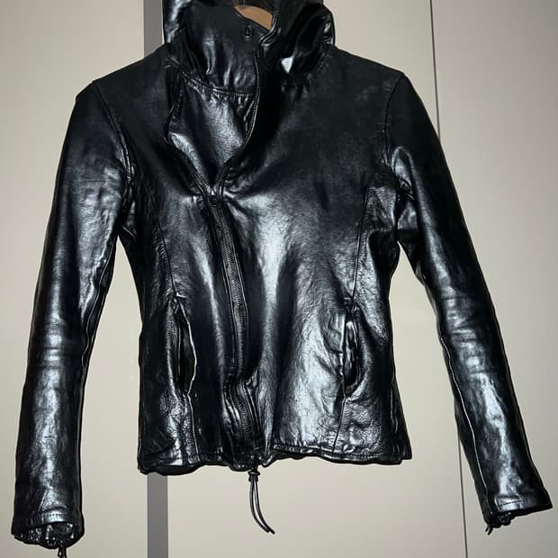 백래쉬 홀스하이드 하이넥 후디드 바이커 자켓 실버