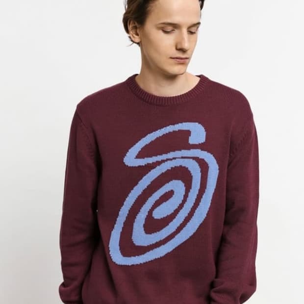 스투시 s컬리 니트 버건디