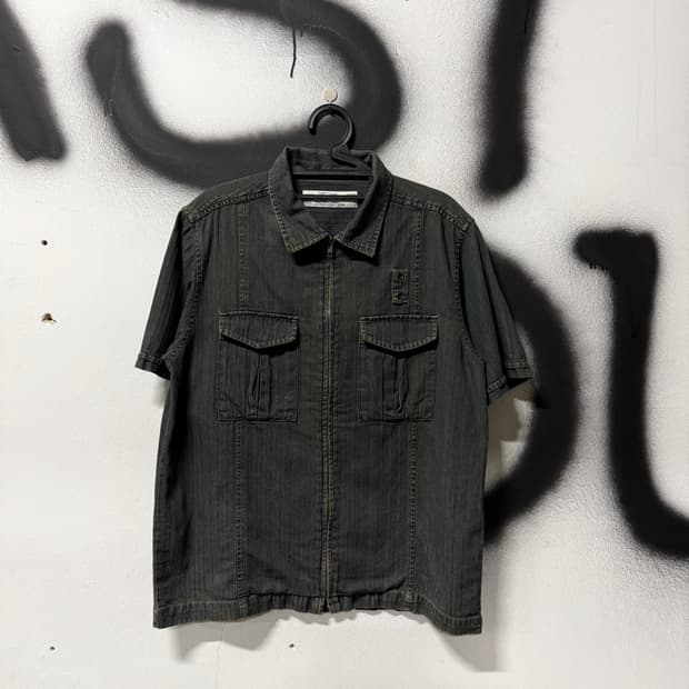 VTG 빈티지 샌드워싱 디테일 데님 집업 반팔 셔츠 자켓