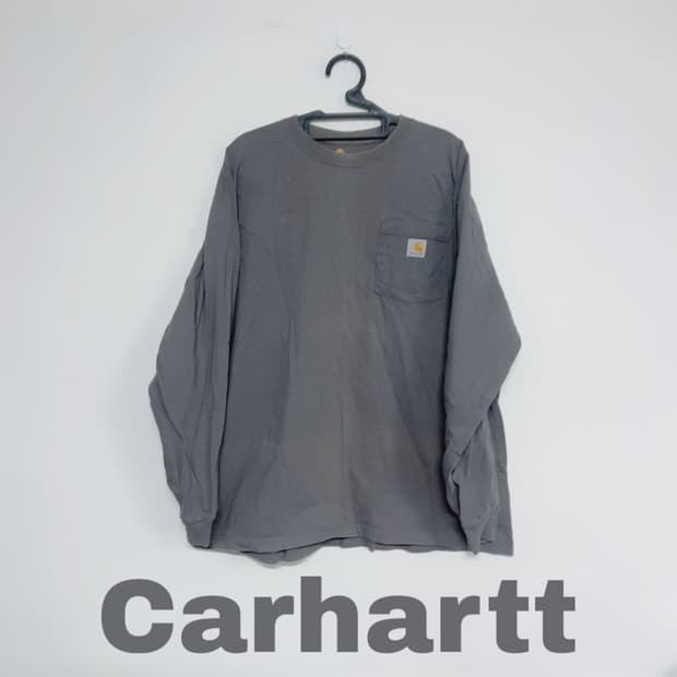 칼하트 다크그레이 포켓 봄 공용 긴팔티
