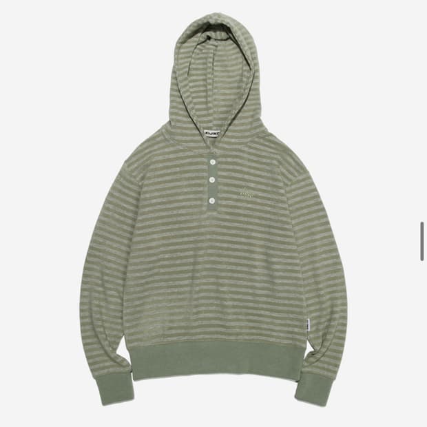 키지코(KIJIKO)의 ke302 스트라이프 니트 후드티 카키 