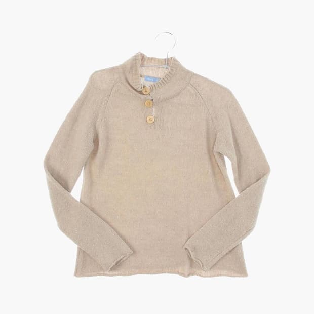 4천원) 헨리넥 모리걸 울 베이지 단추 버튼 니트