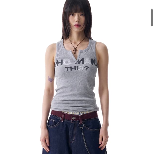아캄 Rhinestone Slit Sleeveless (Gray)