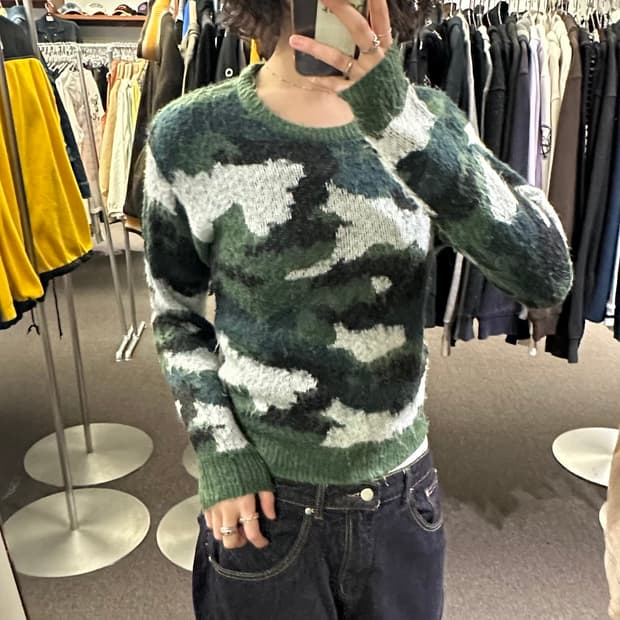 OS)BROWNY vintage 여성 카모 니트 스웨터