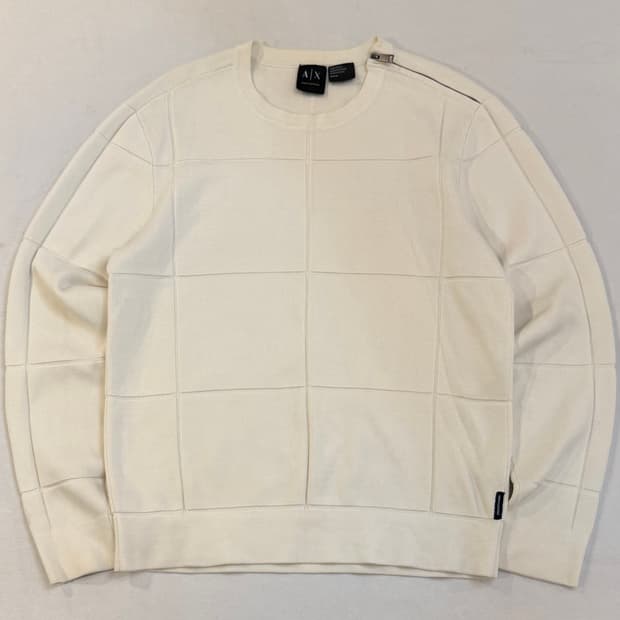 아르마니 익스체인지 지퍼절개 울 맨투맨 니트 아이보리