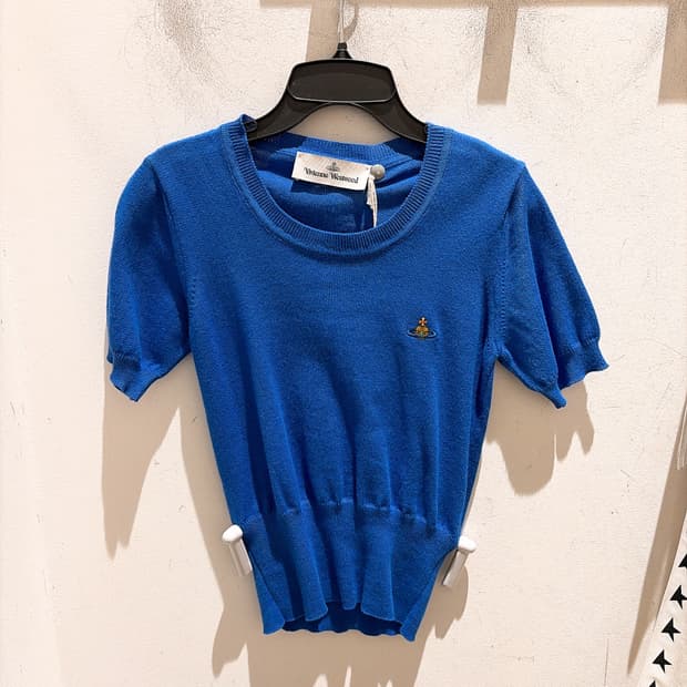 (정품/새상품) 비비안웨스트우드 여성 블루 코튼 캐시미어 반팔 니트