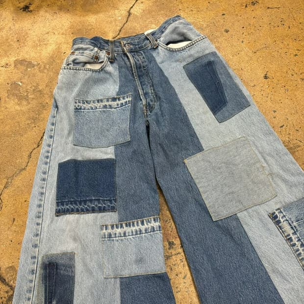 [정품] 리바이스 패치워크 데님 와이드 팬츠