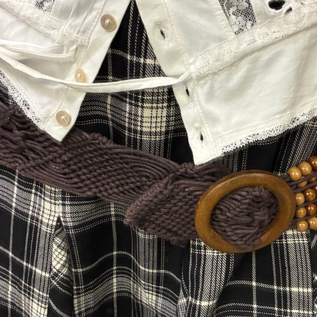 Japanese vintage Mori 보헤미안 비즈 디테일 갈색 벨트