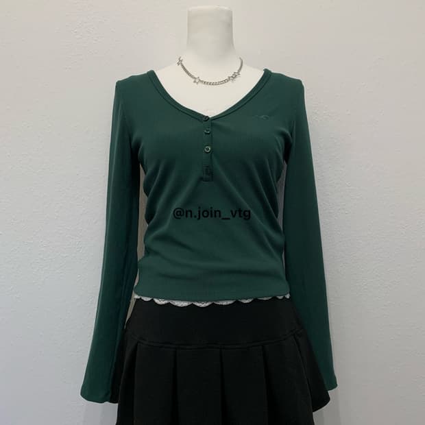 홀리스터 헨리넥 다크그린 롱슬리브 아베크롬비