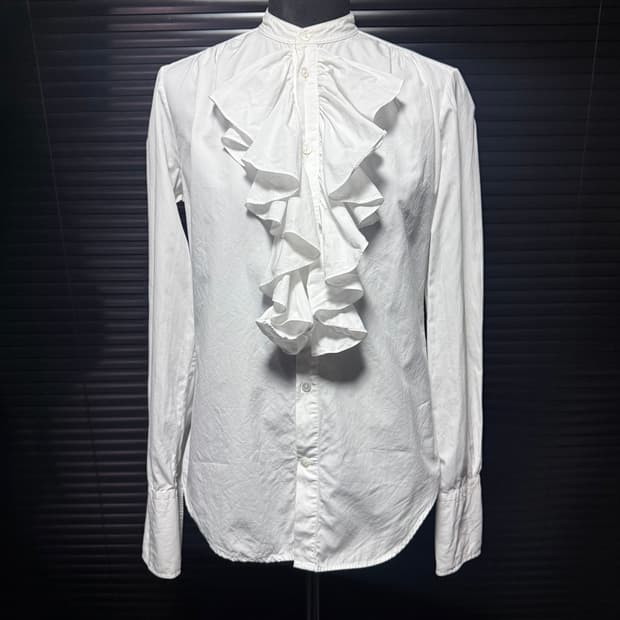 폴로 랄프로렌 화이트 프릴 러플 레이스 셔츠 로리걸 갸루 고스 펑크 러펠