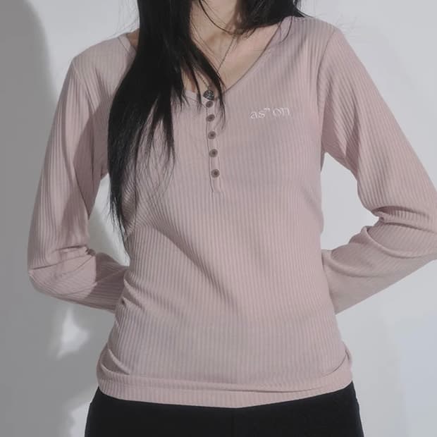 에즈온 wish ribbed button tee (pink,free)
