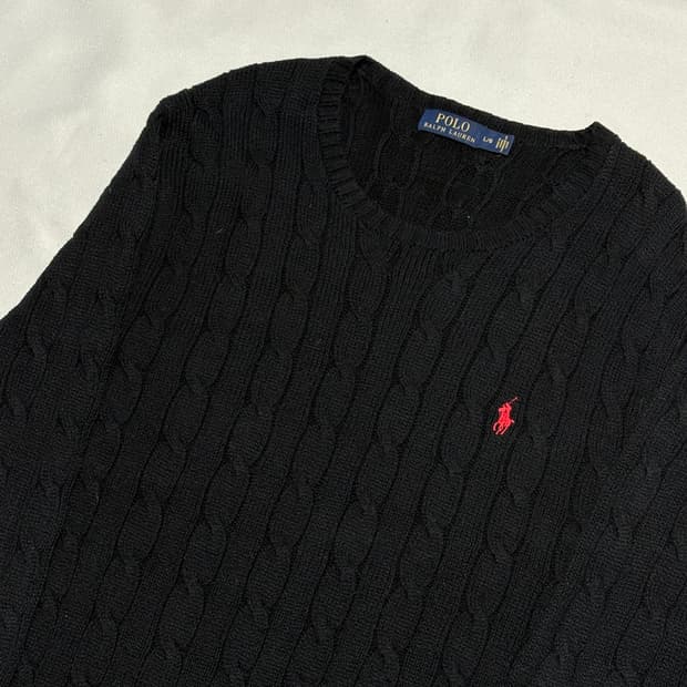 L 폴로랄프로렌 코튼 케이블 라운드넥 블랙 니트