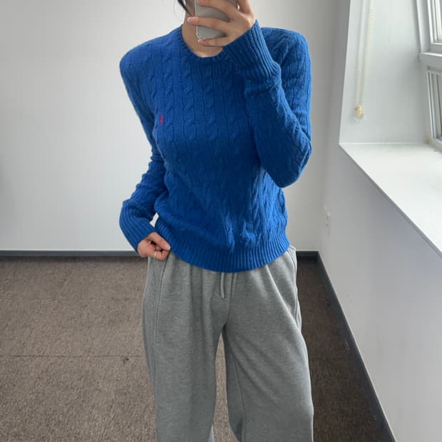 Polo 폴로 핑크 포니 블루 케이블 니트