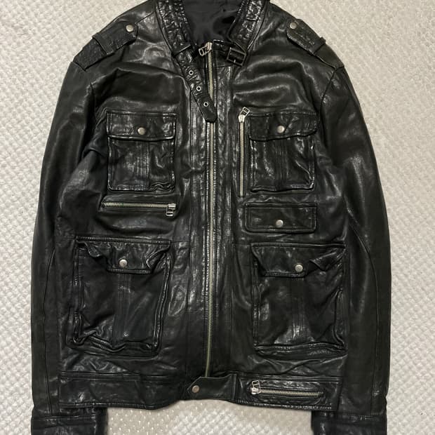 웨스컨 무드 램스킨 양가죽 절개 포켓 레더 자켓