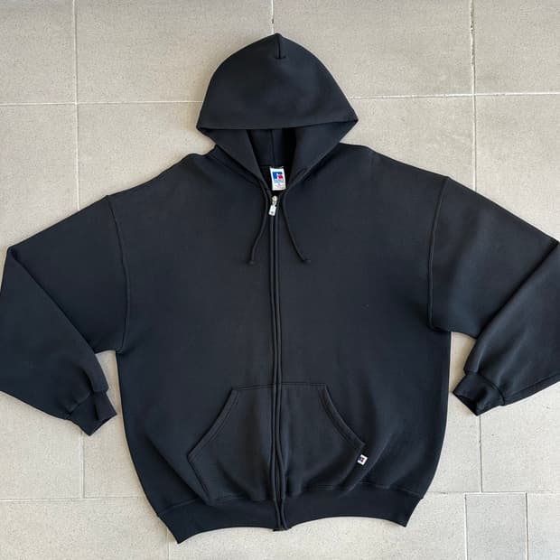90s 빈티지 러셀 후드집업 블랙 XL