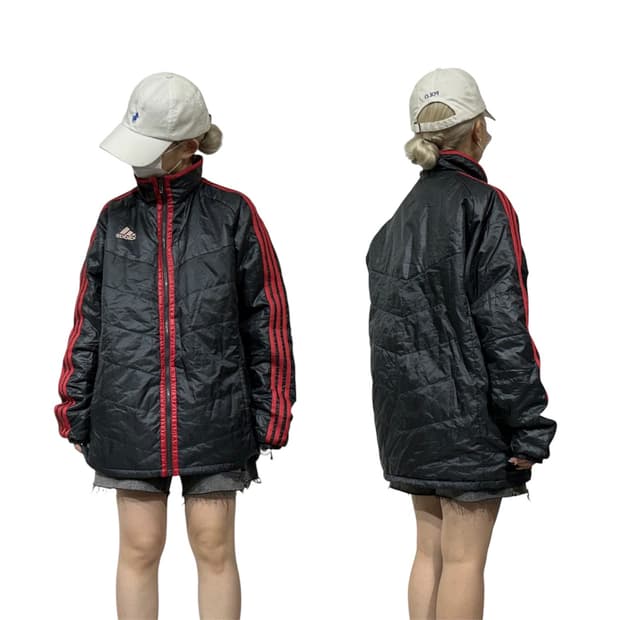 아디다스 블랙 삼선 바람막이 오버핏 트랙 자켓 L