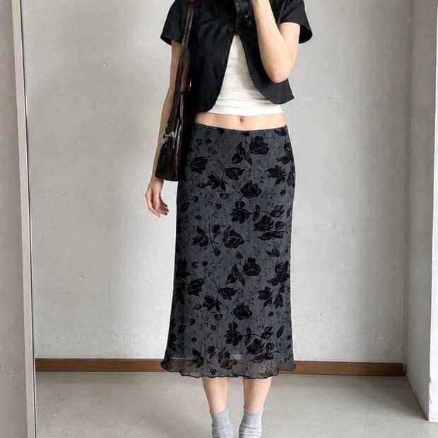 일본 빈치지 레이스 아트 플라워 스커트