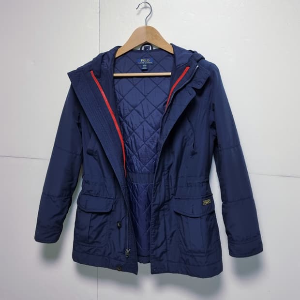 여성 청소년 폴로 랄프로렌 네이비 우븐 후드 자켓 안감 다이아몬드 퀼팅