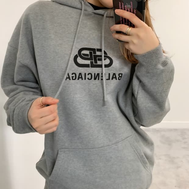 발렌시아가 BB 로고 오버핏 그레이 후드티 S