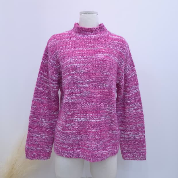 핑크 모헤어 하이넥 니트